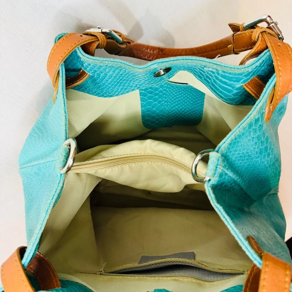 Borse in Pelle Italian Turquoise Snakeskin Embossed Leather Tote Shoulder Bag